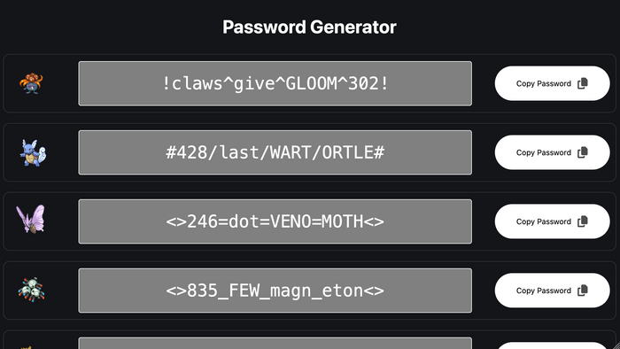 Screenshot of Password Generator Site